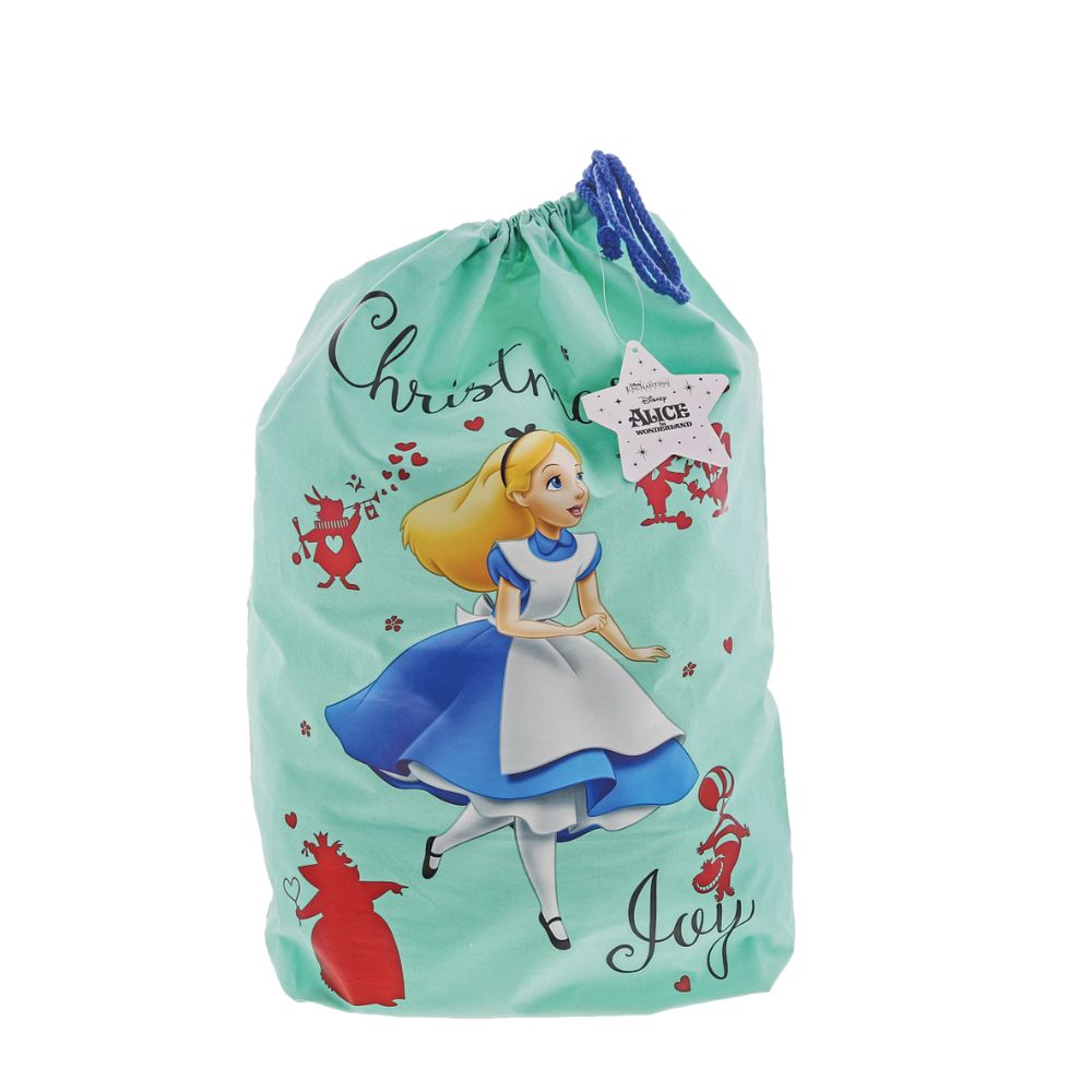 Disney Alice in Wonderland Christmas Sack  Spread the joy of Christmas with this delightful and fun range of sacks and stocking. This unique Christmas gift can be enjoyed year after year and will warm the hearts of adults and children alike. Perfect gift or self-purchase for a Disney fan at Christmas.