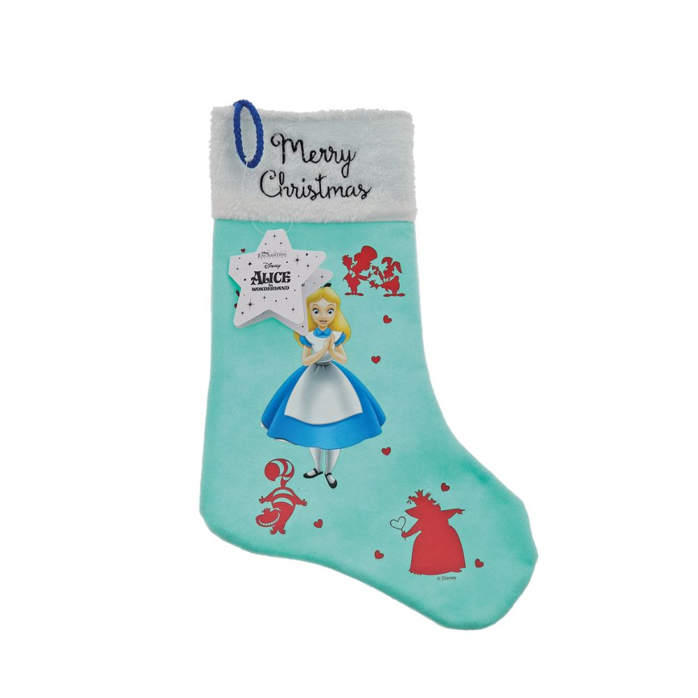 Disney Alice in Wonderland Christmas Stocking  Spread the joy of Christmas with this delightful and fun range of sacks and stocking. This unique Christmas gift can be enjoyed year after year and will warm the hearts of adults and children alike. perfect gift or self purchase for a Disney Fan at Christmas.