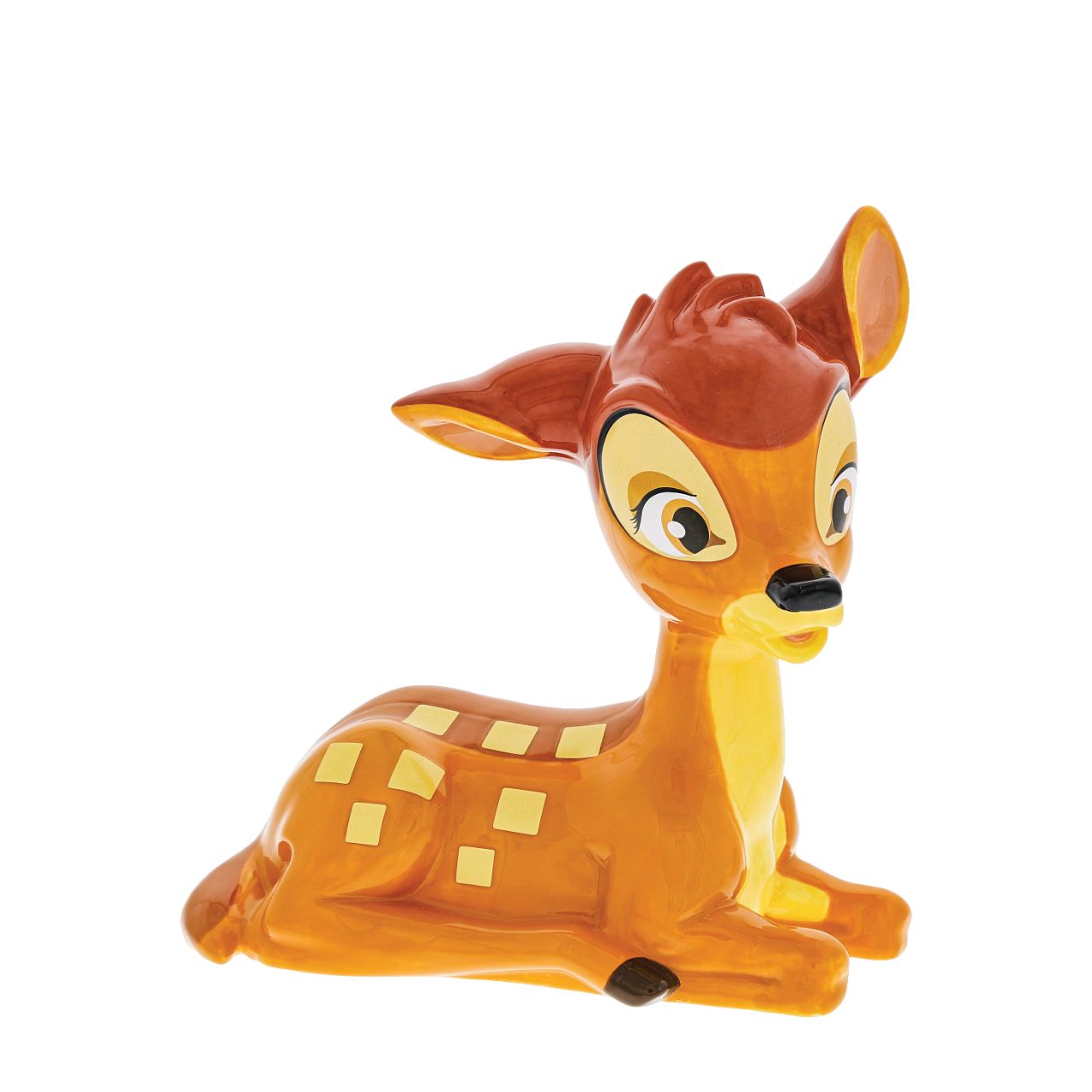 Enchanting Disney Collection The Young Prince Bambi Money Bank  Featured here is Bambi as a fawn, with his iconic orange fur coat, wheat spots and brown stripe that ran from his head down to his tail. The Young Prince sculpted ceramic money bank is perfect for any Disney fan wishing to save their pennies.
