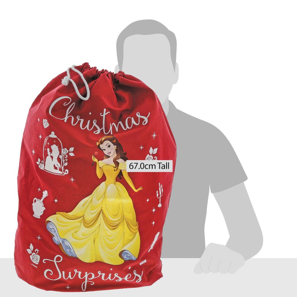 Disney Beauty and the Beast Rose Christmas Belle Sack  Spread the joy of Christmas with this delightful and fun range of sacks and stocking. This unique Christmas gift can be enjoyed year after year and will warm the hearts of adults and children alike. Perfect gift or self-purchase for a Disney fan at Christmas.
