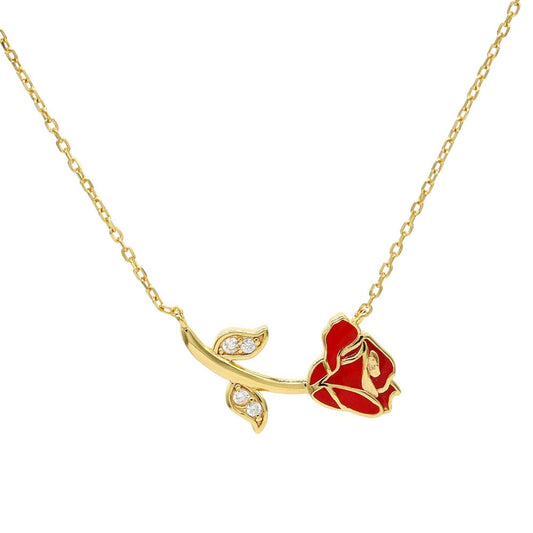 Disney Beauty And The Beast Red Rose Pendant Necklace  Disney Beauty and the Beast Princess Collection, this beautiful red roses Princess necklace adding a feminine touch to the Disney classic piece of Jewellery.  Trendy and fashionable design, the Disney Princess collection, necklace add a chic, fun touch to any outfit. Official Disney Beauty and the Beast necklace are the perfect gift for any Disney princess fan.