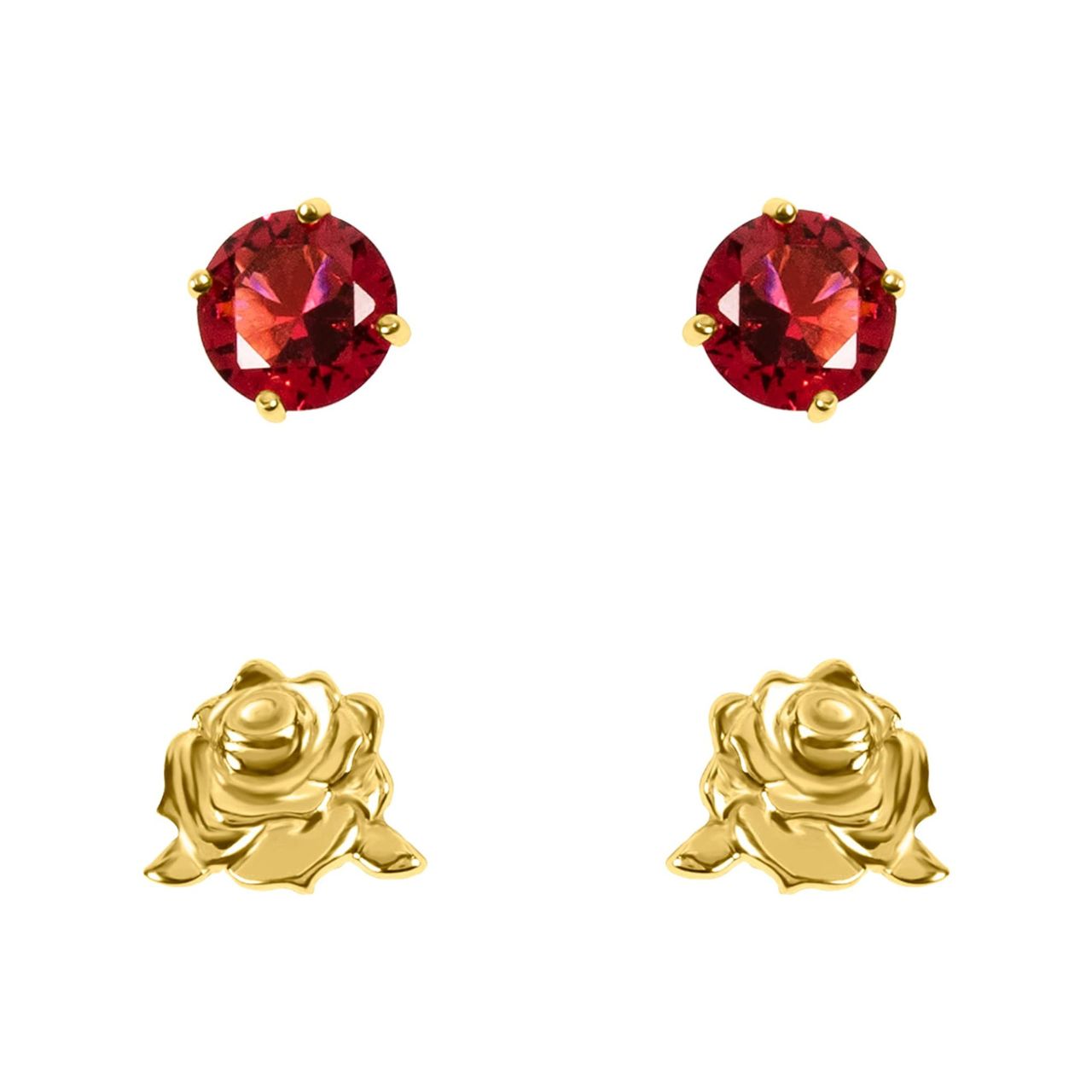 Disney Beauty And The Beast Sterling Silver Rose Gold Plated Red Stone Stud Earrings  Disney Beauty and the Beast Princess Collection, these beautiful gold plated rose studs and a pair of red stone studs Princess earrings adding a feminine touch to the Disney classic piece of Jewellery.  Trendy and fashionable design, the Disney Princess collection, sterling silver earrings add a chic, fun touch to any outfit. Official Disney Beauty and the Beast earrings are the perfect gift for any Disney princess fan.