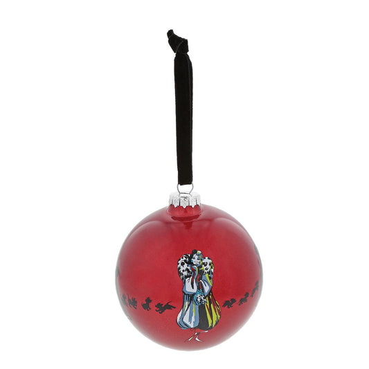 Disney Cruella De Vil Christmas Bauble One Classy Devil  The vibrant colours and villainous artwork create this wickedly eye-catching Cruella De Vil glass Bauble. This fabulous 101 Dalmatian keepsake would make a lovely unique gift for a friend, or a self-purchase to brighten up the home. Presented in a branded window box.
