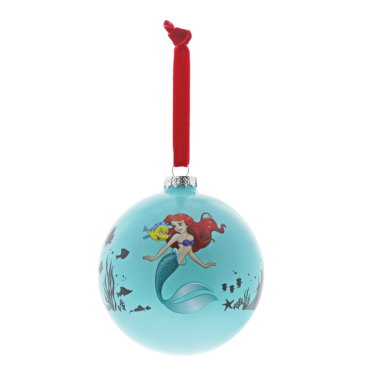 Disney Christmas Bauble The Little Mermaid Life is Bubbles  Ariel swims under the sea with Flounder in this beautiful glass bauble. This Little Mermaid treasured keepsake would make a lovely unique gift for a friend, or a self-purchase to brighten up the home. Presented in a branded window box.