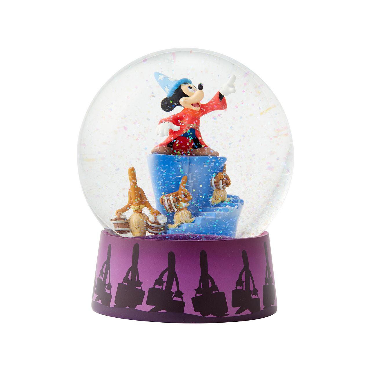 Disney Mickey Mouse Fantasia Waterball  This waterball depicts the iconic scene from Fantasia where The Sorcerer's Apprentice uses magic to make the broomsticks come alive to help Mickey Mouse with his chores.