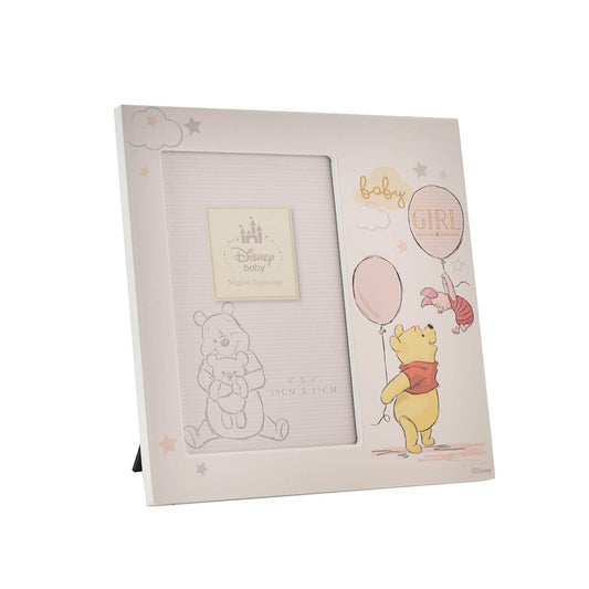 Disney Magical Beginnings Frame Pooh Baby Girl  Add a touch of Disney magic to their everyday with a wonderful Baby Girl frame from the Magical Beginnings Collection from Classic Disney.