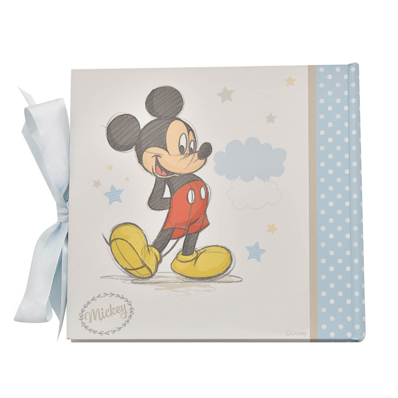 Disney Magical Beginnings Photo Album 4" x 6" Mickey Mouse  Add a touch of magic to your every day with this Magical Beginnings Photo Album.  As part of our range of classic Disney illustration giftware, this photo album displays a beautiful depiction of the classic Disney character, Mickey Mouse, 'Handsome Little Boy' gold glitter lettering, space for fifty 4" x 6" photos, personalisable title page and a blue bow closure.