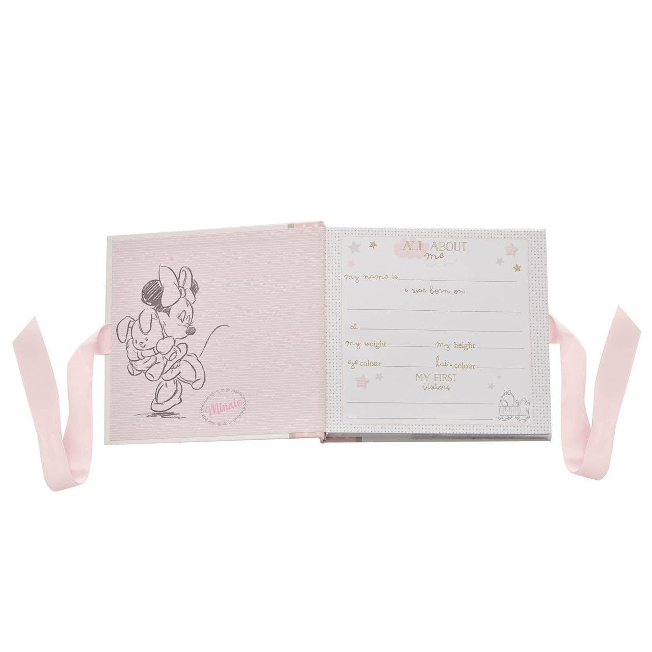 Disney Magical Beginnings Photo Album 4" x 6" Minnie Mouse  Add a touch of magic to your every day with this Magical Beginnings Photo Album.  As part of our range of classic Disney illustration giftware, this photo album displays a beautiful depiction of the classic Disney character, Minnie Mouse, 'Gorgeous Baby Girl' gold glitter lettering and space for fifty 4" x 6" photos.