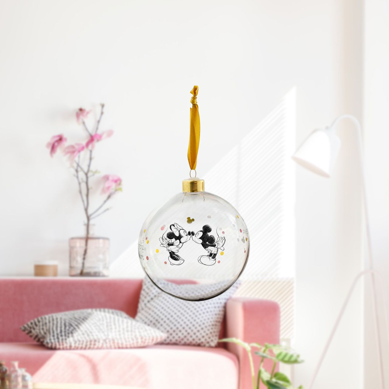 Disney Mickey and Minnie Mouse Christmas Bauble  This glass Mickey and Minnie Mouse bauble is the perfect gift to remind the happy couple they are the perfect pair. The bauble is strung with gold ribbon and is presented in a Disney branded gift box.