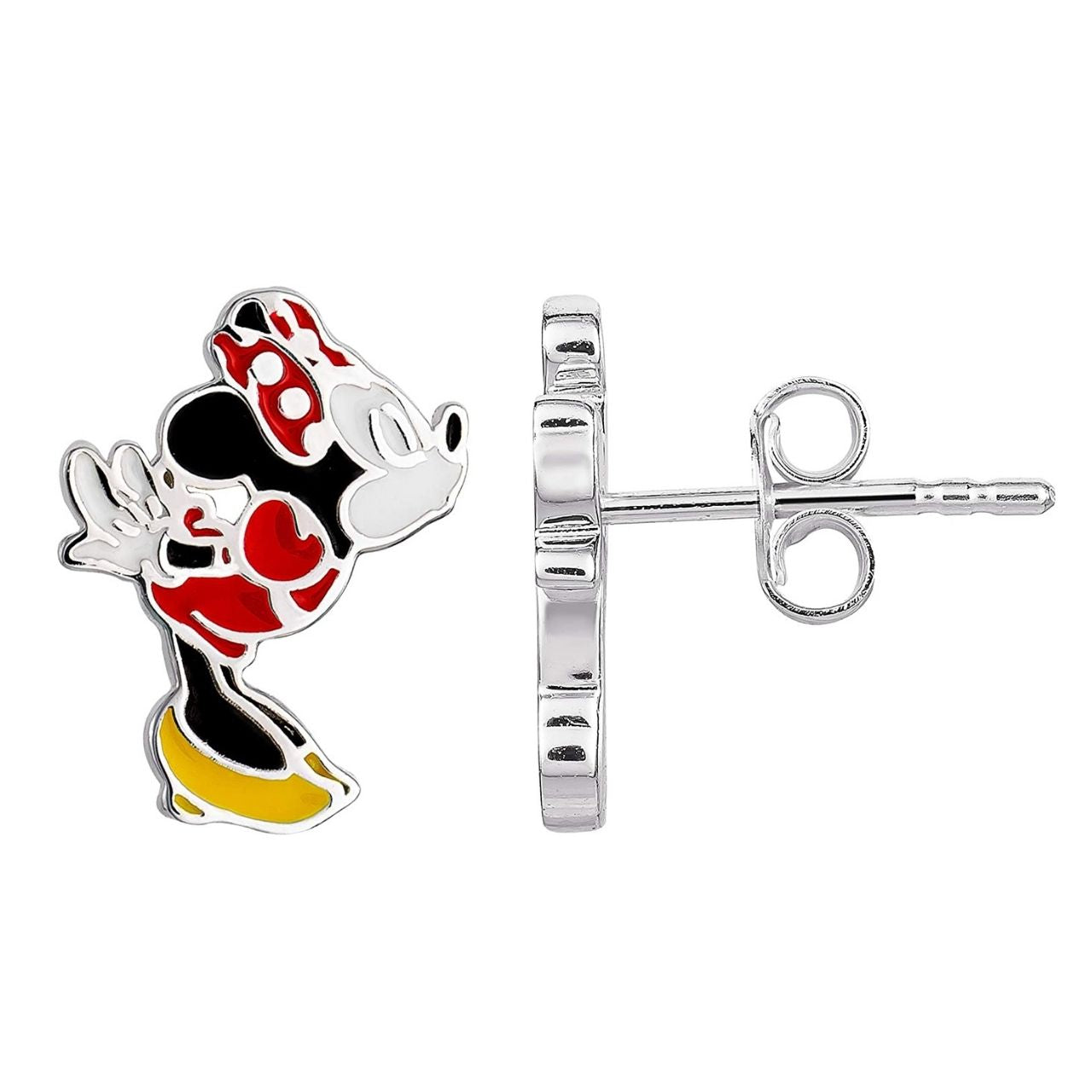 Peers Hardy Disney Mickey and Minnie Mouse Mismatched Stud Earrings  This classic adorable pair has a unique mismatched quality of Mickey and Minnie Mouse Kissing, one in Mickeys shape one in Minnies shape leaning into a kiss and giving a playful twist to this classic accessory.  Trendy and fashionable design, the Disney Mickey & Minnie Mouse kissing famous pose Sterling Silver Stud Earrings add a chic, fun touch to any outfit.
