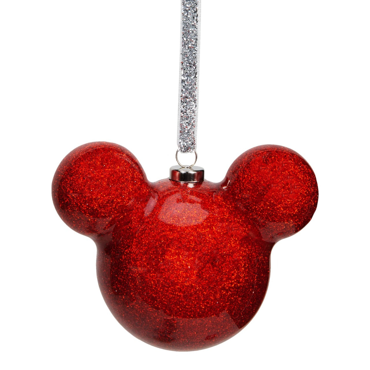 Disney Mickey Mouse Red Glitter Christmas Bauble 6 cm  Bring some of Disney's magic to the festivity with this wonderful 6cm red glitter Mickey Mouse bauble.