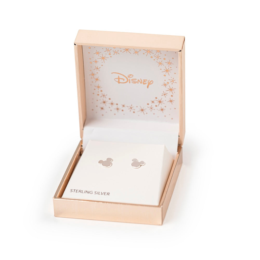 Disney Mickey Mouse Sterling Silver Silhouette Stud Earrings  Peers Hardy Disney Mickey Mouse Sterling Silver Stud Earrings  This classic adorable pair has a unique quality of Mickey Mouse silhouette.  Trendy and fashionable design, the Disney Mickey Mouse famous pose Sterling Silver Stud Earrings will add a chic, fun touch to any outfit.