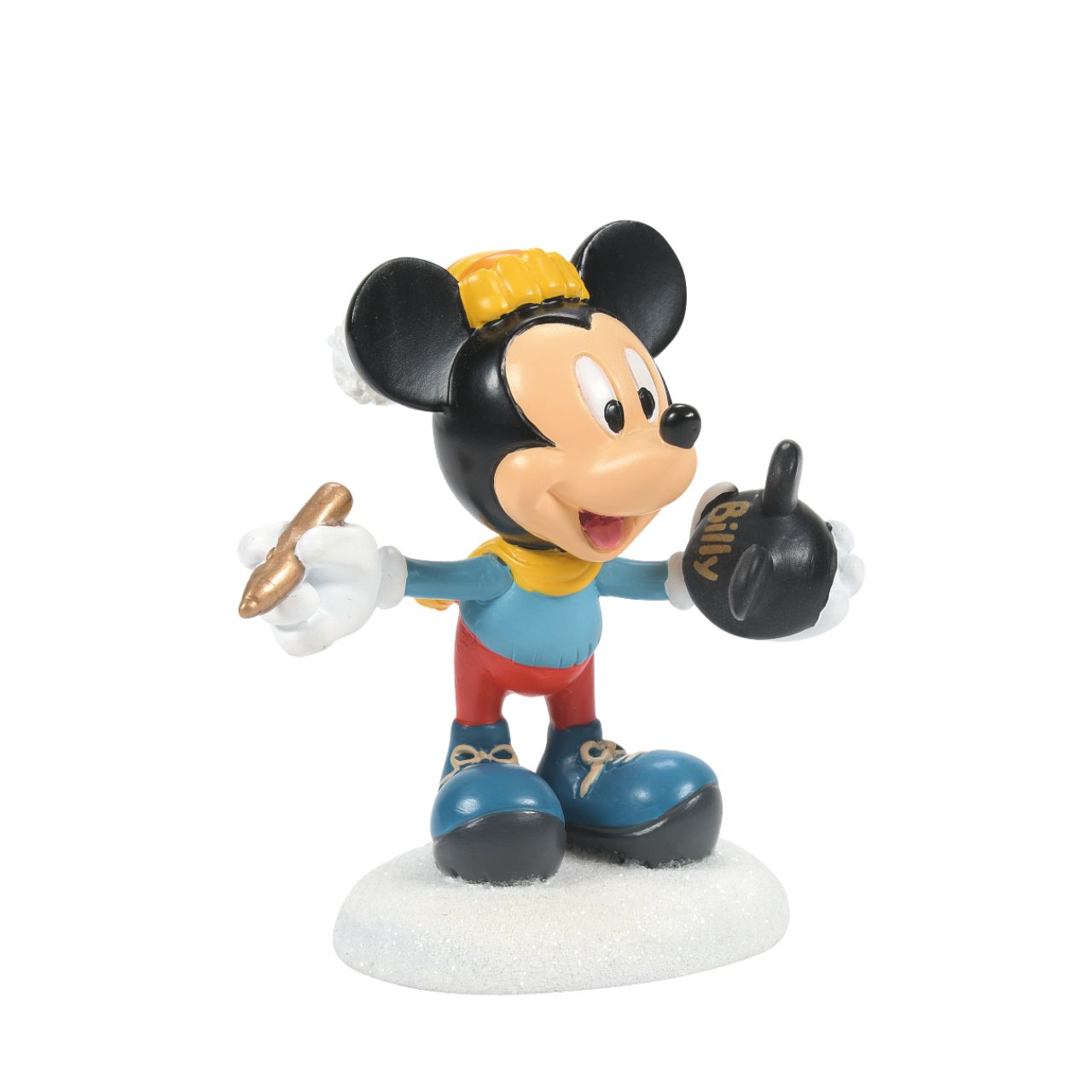Disney Mickey's Finishing Touches Figurine  The iconic Mickey Mouse is here to add his flair to his Ear Hats. You can see him add a name in his special gold pen and we know this will be a treasured gift. Made from high quality cast stone before our skilled artists hand paint each intricate detail into place.