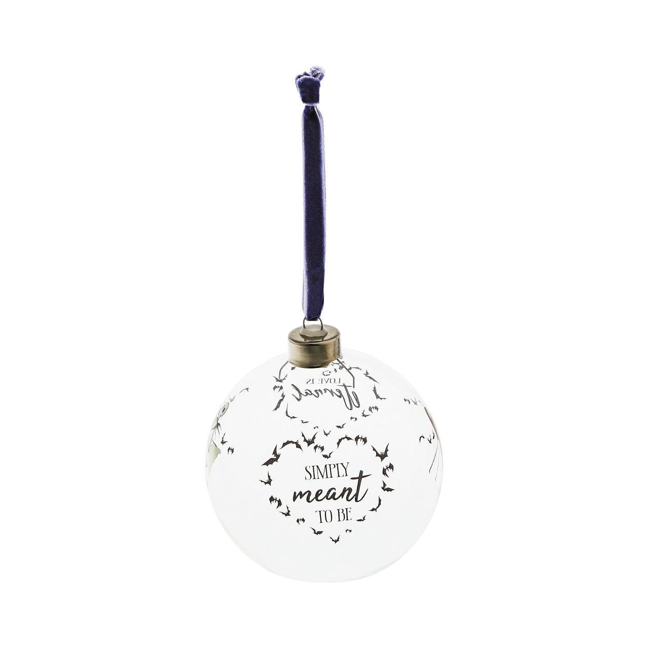 Disney Christmas Bauble Nightmare Before Christmas Bauble  This glass Nightmare Before Christmas bauble is the perfect gift to remind the happy couple that their eternal love is simply meant to be. The bauble is strung with black ribbon and is presented in a Disney branded gift box.