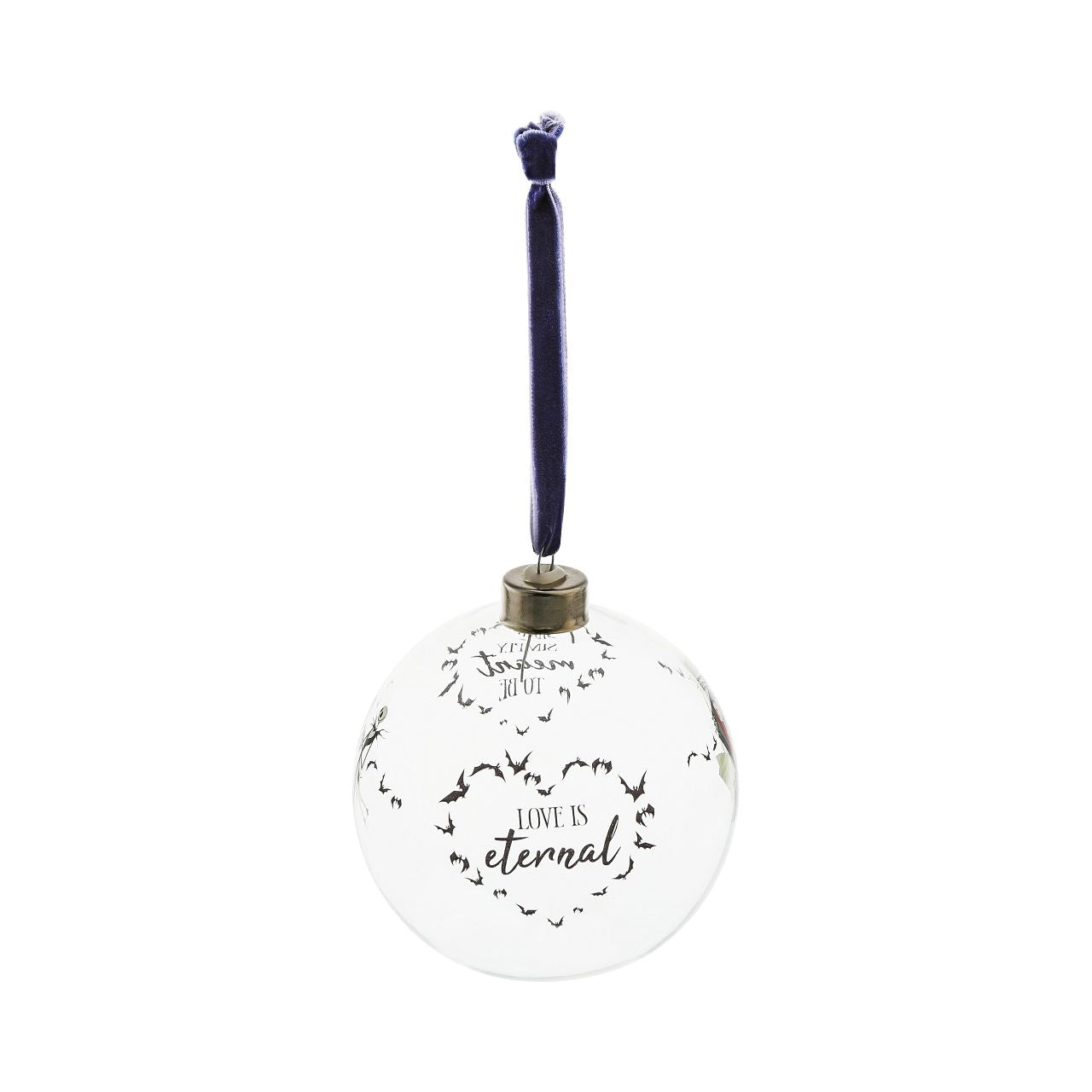 Disney Christmas Bauble Nightmare Before Christmas Bauble  This glass Nightmare Before Christmas bauble is the perfect gift to remind the happy couple that their eternal love is simply meant to be. The bauble is strung with black ribbon and is presented in a Disney branded gift box.