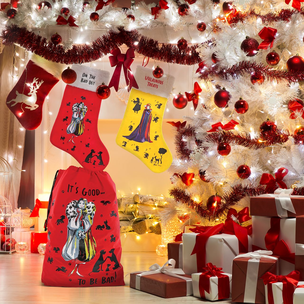 Disney 101 Dalmatians On The Bad List Cruella De Vil Stocking  Do you know anyone on Santa's bad list this year? Cruella De vil from Disney's classic 101 Dalmatians is certainly wicked enough not to make the good list. This unique Christmas stocking will make a great traditional gift, which can be enjoyed year after year.