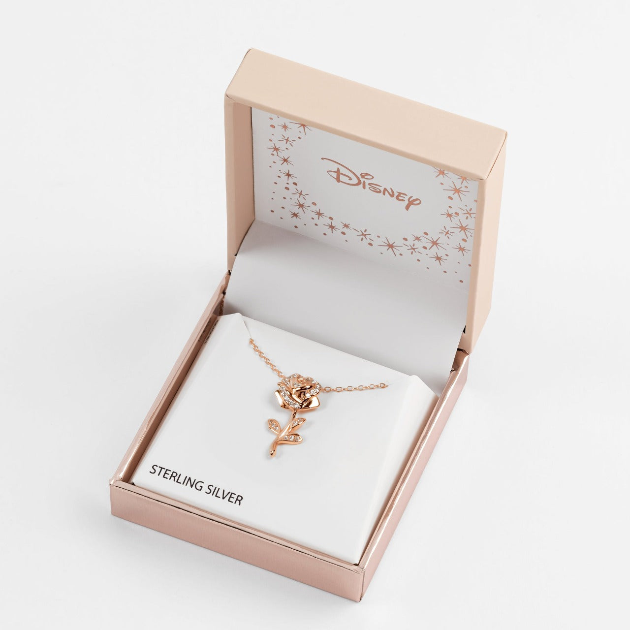Disney Princess Rose Sterling Silver Rose Gold Plated Stoned Necklace Set