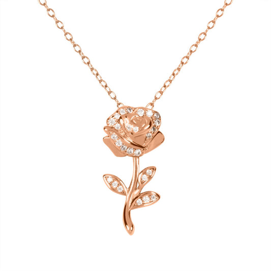 Disney Princess Rose Sterling Silver Rose Gold Plated Stoned Necklace Set