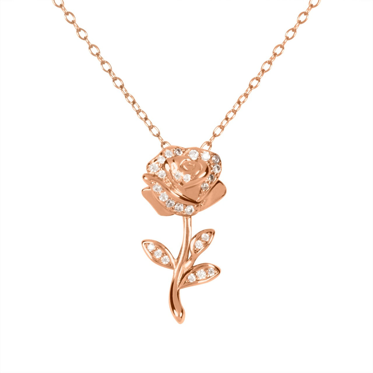 Disney Princess Rose Sterling Silver Rose Gold Plated Stoned Necklace Set