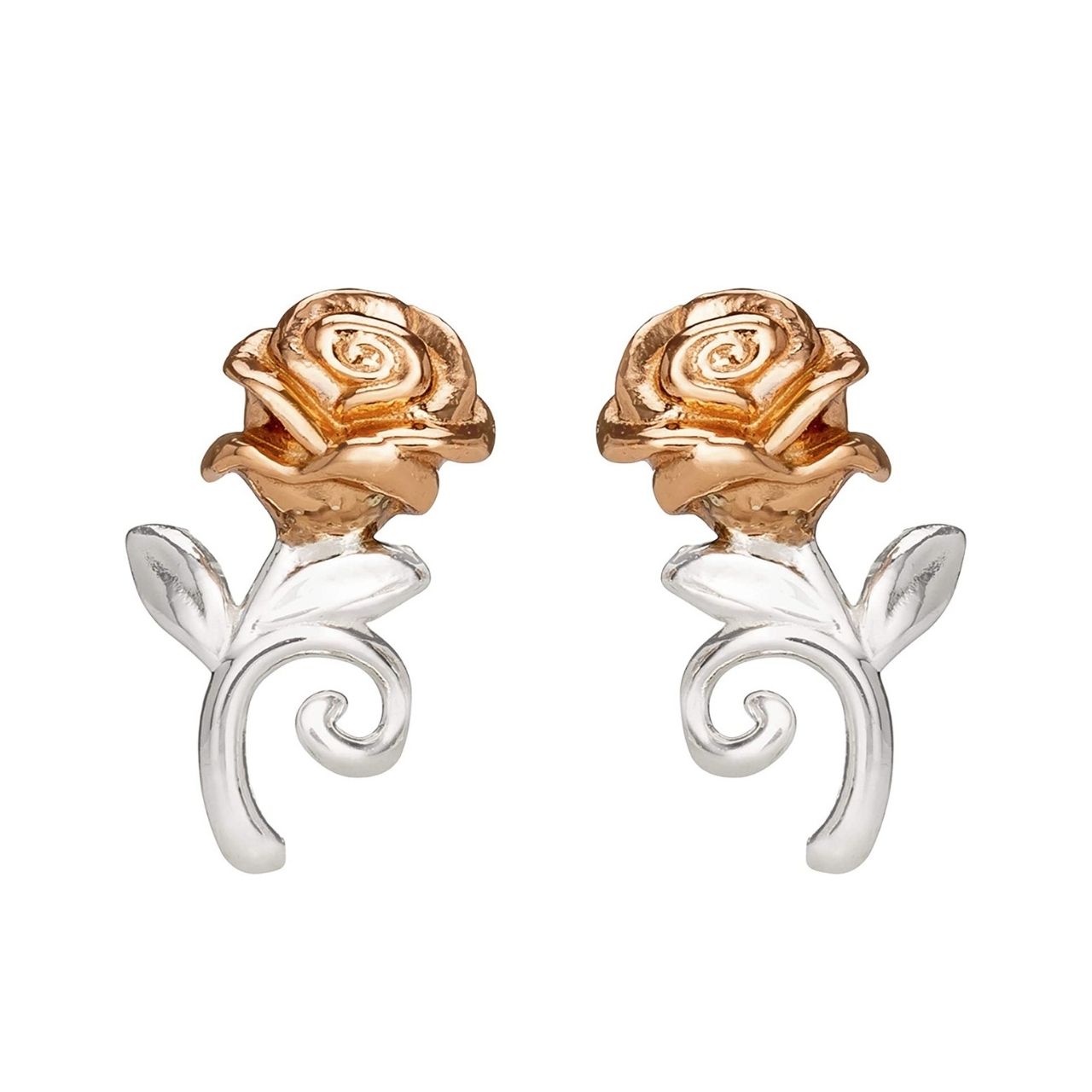 Disney Princess Silver and Rose Gold Earrings  Beautiful silver and rose gold Princess rose earrings adding a feminine touch to the Disney classic piece of Jewellery.  Trendy and fashionable design, the Disney Princess collection, sterling silver and rose gold earrings add a chic, fun touch to any outfit.