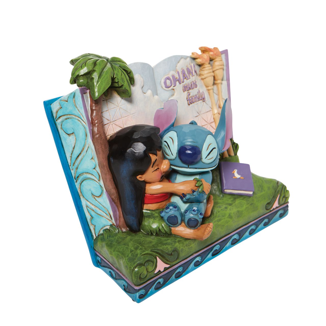 Disney Showcase Lilo and Stitch Storybook Figurine  Twenty years ago, Lilo & Stitch awarded audiences with an out of this world tale of friendship that hit us all close to home. In this piece, Lilo and Stitch hug within a storybook, allowing us all to learn a lesson of what family really means.