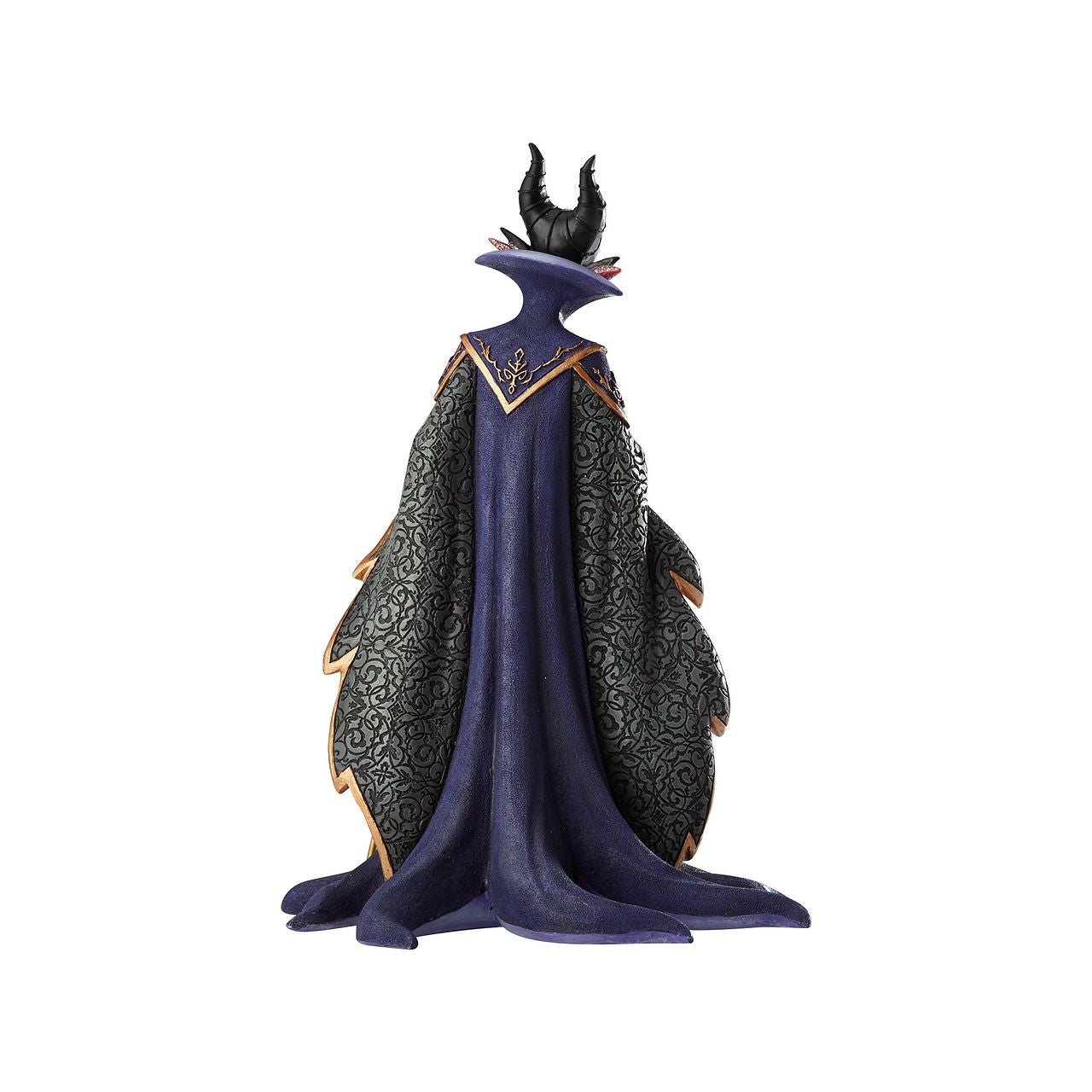 Disney Maleficent Figurine  Maleficent strikes a regal pose in this handcrafted design from the Haute Couture collection, her ominous onyx robes reimagined as a satin gown and feathered, floor-length cape. Ready to rule the runway, the fashionable figure holds a golden scepter.