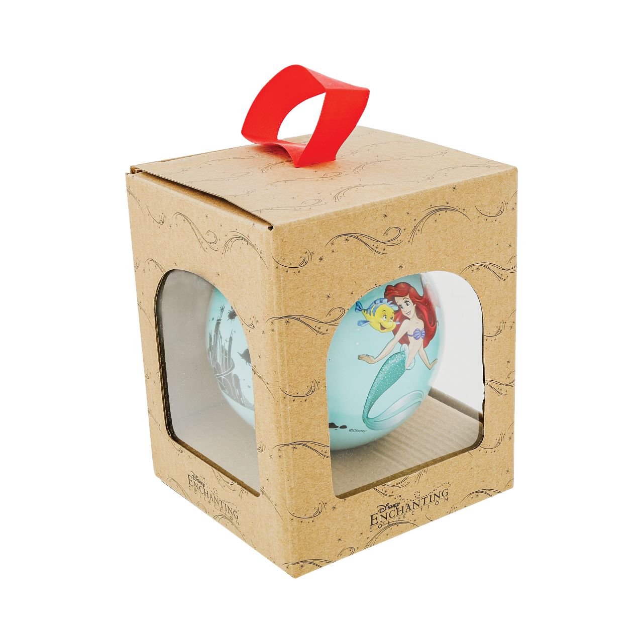 Disney Christmas Bauble The Little Mermaid Life is Bubbles  Ariel swims under the sea with Flounder in this beautiful glass bauble. This Little Mermaid treasured keepsake would make a lovely unique gift for a friend, or a self-purchase to brighten up the home. Presented in a branded window box.
