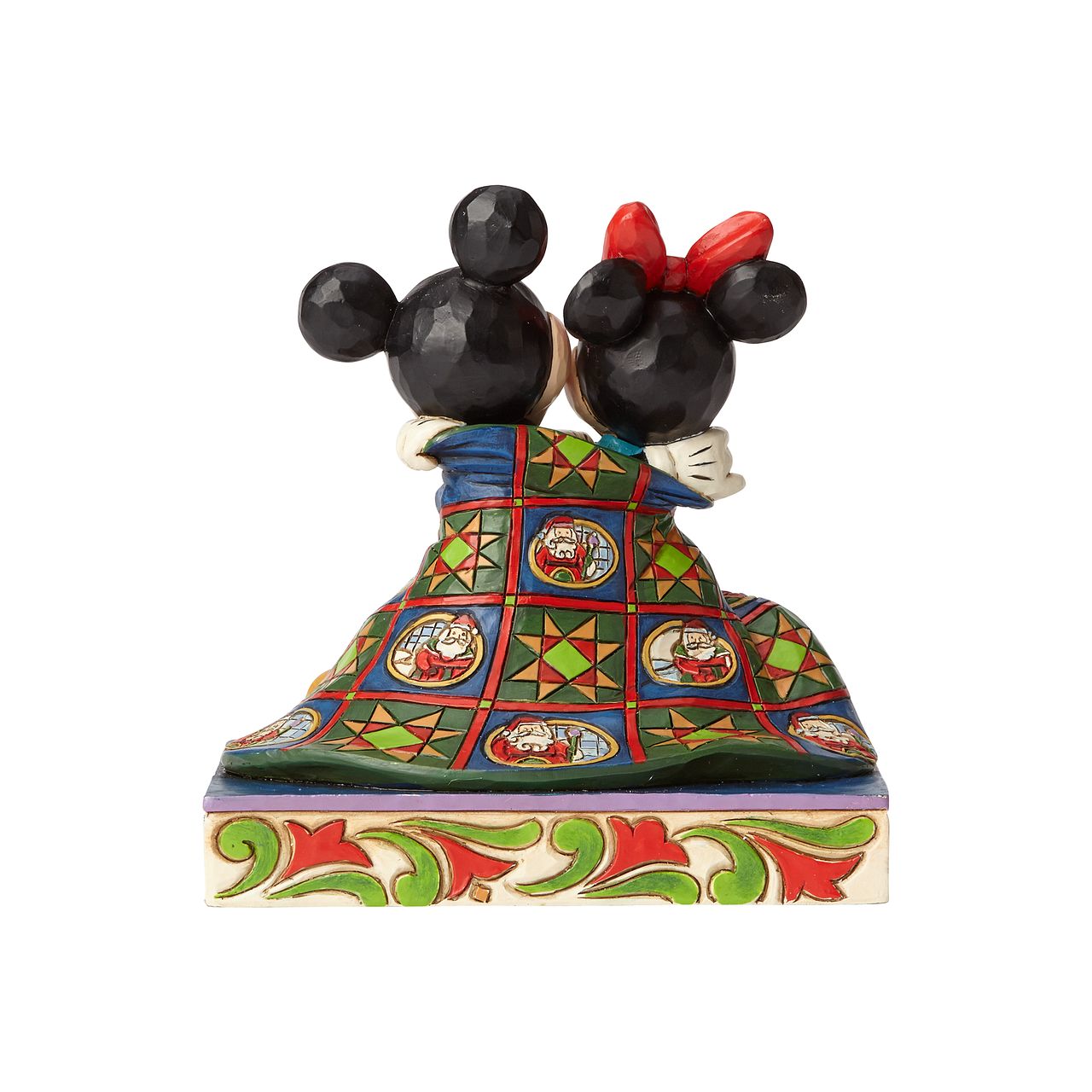 Jim Shore Warm Wishes Mickey and Minnie Mouse Figurine  Remember those cosy winter nights and lazy mornings, lounging in your new Christmas PJ's sipping hot chocolate and watching your favourite Disney film? This was the inspiration for this Mickey Mouse personality pose by Jim Shore. 