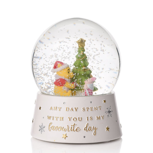 Disney Winnie The Pooh Snow Globe  This snowglobe would make a perfect addition to any little Winnie the Pooh fan's stocking. With adorable figurines and a sentimental quote featuring in gold lettering, this globe is sure to be a firm favourite this holiday season.