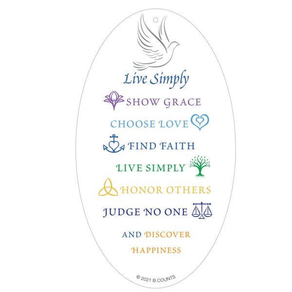 Live Simply - Acrylic Dove Hanging Ornament  Hung from a silver, organza ribbon, this stunning Dove is here to remind us to live with Grace. Our Facets are brilliant faux glass designs, reminiscent of a finely cut gem with multiple light reflections, creating a kaleidoscope of colour.