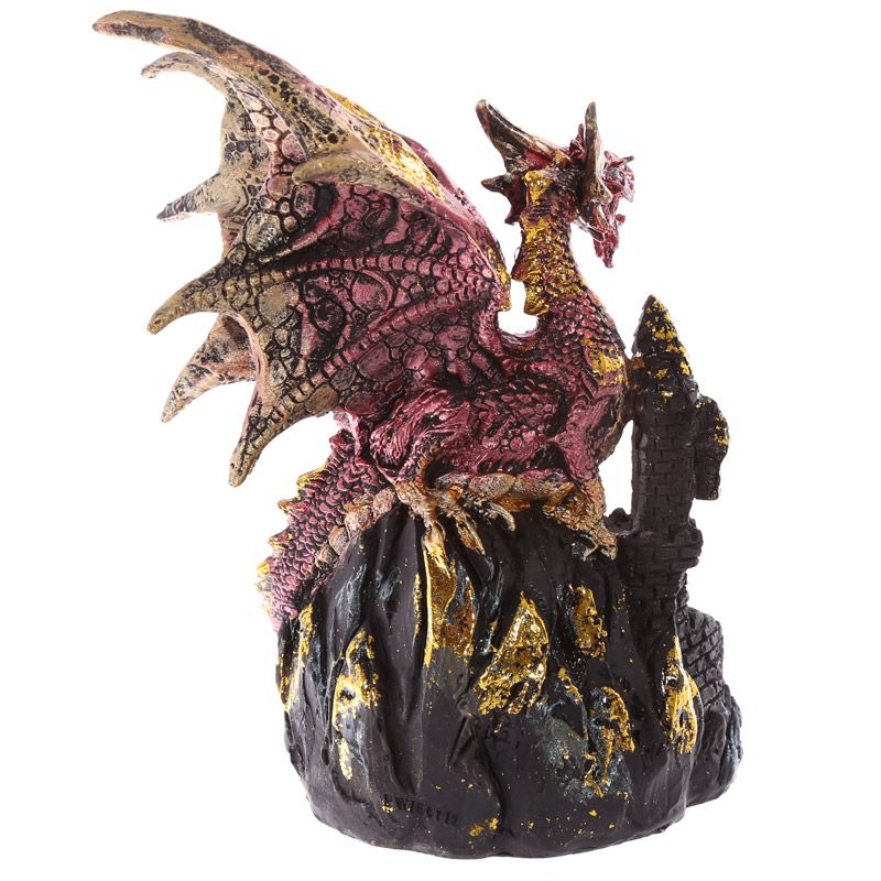 Dark Legends Dragon on Castle with LED Crystal - Red