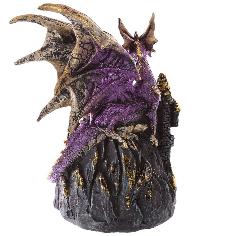 Dark Legends Dragon on Castle with LED Crystal - Purple