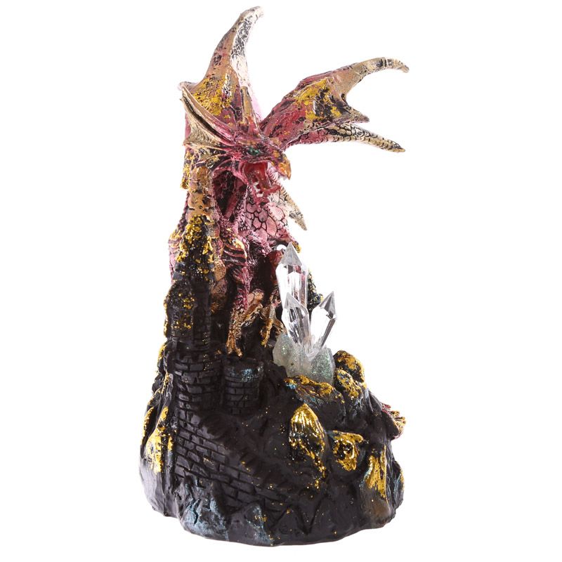 Dark Legends Dragon on Castle with LED Crystal - Red