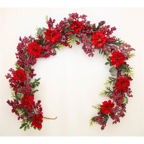 Sugarberry Poinsettia Garland  Beautiful Christmas Garland - with bright red Poinsettia