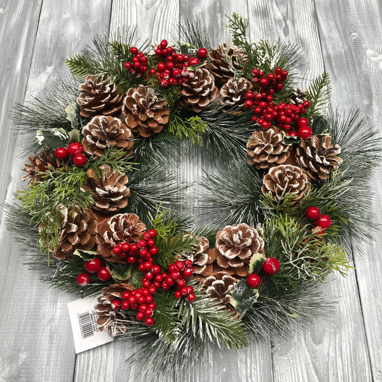 Enchante Christmas Wreath - Snow Kissed Foliage  Beautiful Christmas Wreath - with pine cones, berries - all with a frosting of snow