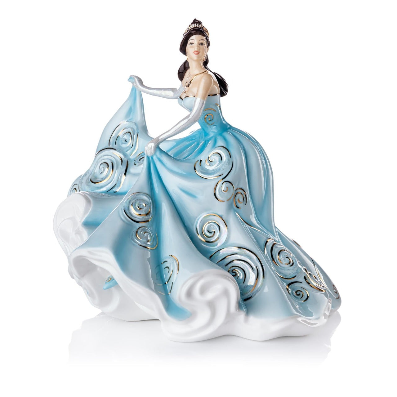 English Ladies Heavenly Charm  The latest figurine to join our English Ladies collection is Heavenly Charm. This beautiful figurine is part of our Charm range following the same hand-crafted design as Golden Charm and Sweet Charm. This gorgeous figurine is dressed pastel blue gown which is detailed with real gold highlights that glisten in the light.