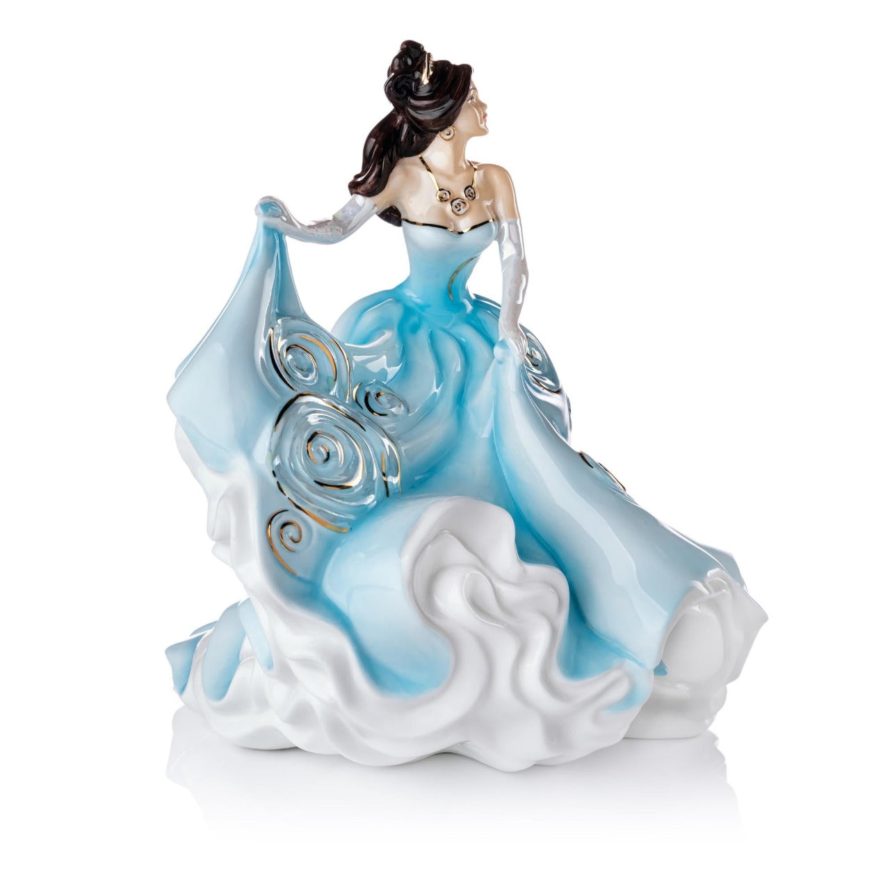 English Ladies Heavenly Charm  The latest figurine to join our English Ladies collection is Heavenly Charm. This beautiful figurine is part of our Charm range following the same hand-crafted design as Golden Charm and Sweet Charm. This gorgeous figurine is dressed pastel blue gown which is detailed with real gold highlights that glisten in the light.