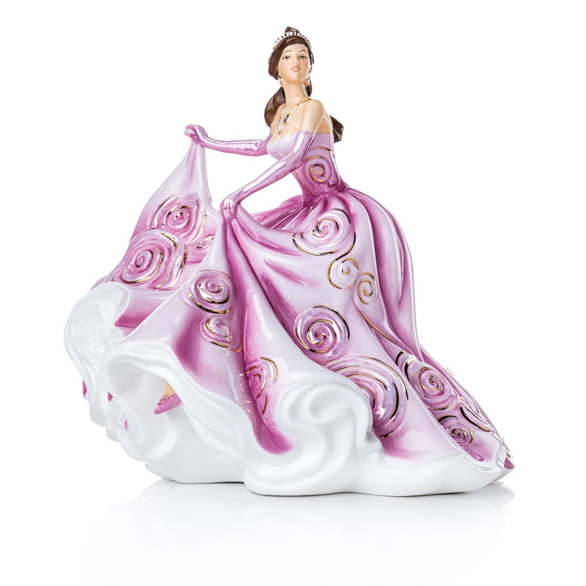 English Ladies Company Sweet Charm NEW  This stunning figurine is a part of the Charm range at English Ladies Co, hand-crafted and hand-painted by our very own Master Painter, Dan Smith. The Sweet Charm figurine is decorated in a beautiful pink colourway and detailed with real gold highlights and Mother of Pearl lustre.