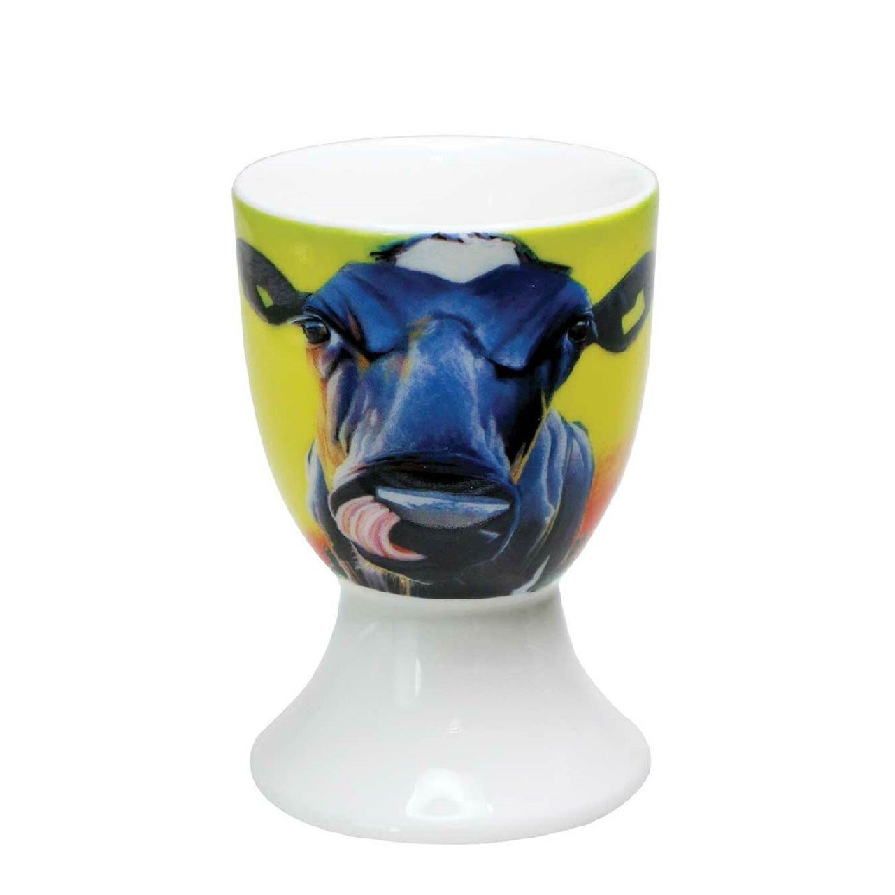 Eoin O'Connor Cow Egg Cup Set of Four  EOIN O’CONNOR’S eclectic style and striking use of colour makes his work instantly recognisable. While his command over scale and perspective is rooted in his architectural training, his passion remains firmly grounded in creating strikingly vibrant paintings which echo his unique view of Irish life.