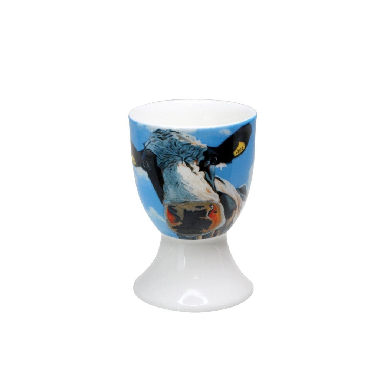 Eoin O'Connor Cow Egg Cup Set of Four  EOIN O’CONNOR’S eclectic style and striking use of colour makes his work instantly recognisable. While his command over scale and perspective is rooted in his architectural training, his passion remains firmly grounded in creating strikingly vibrant paintings which echo his unique view of Irish life.