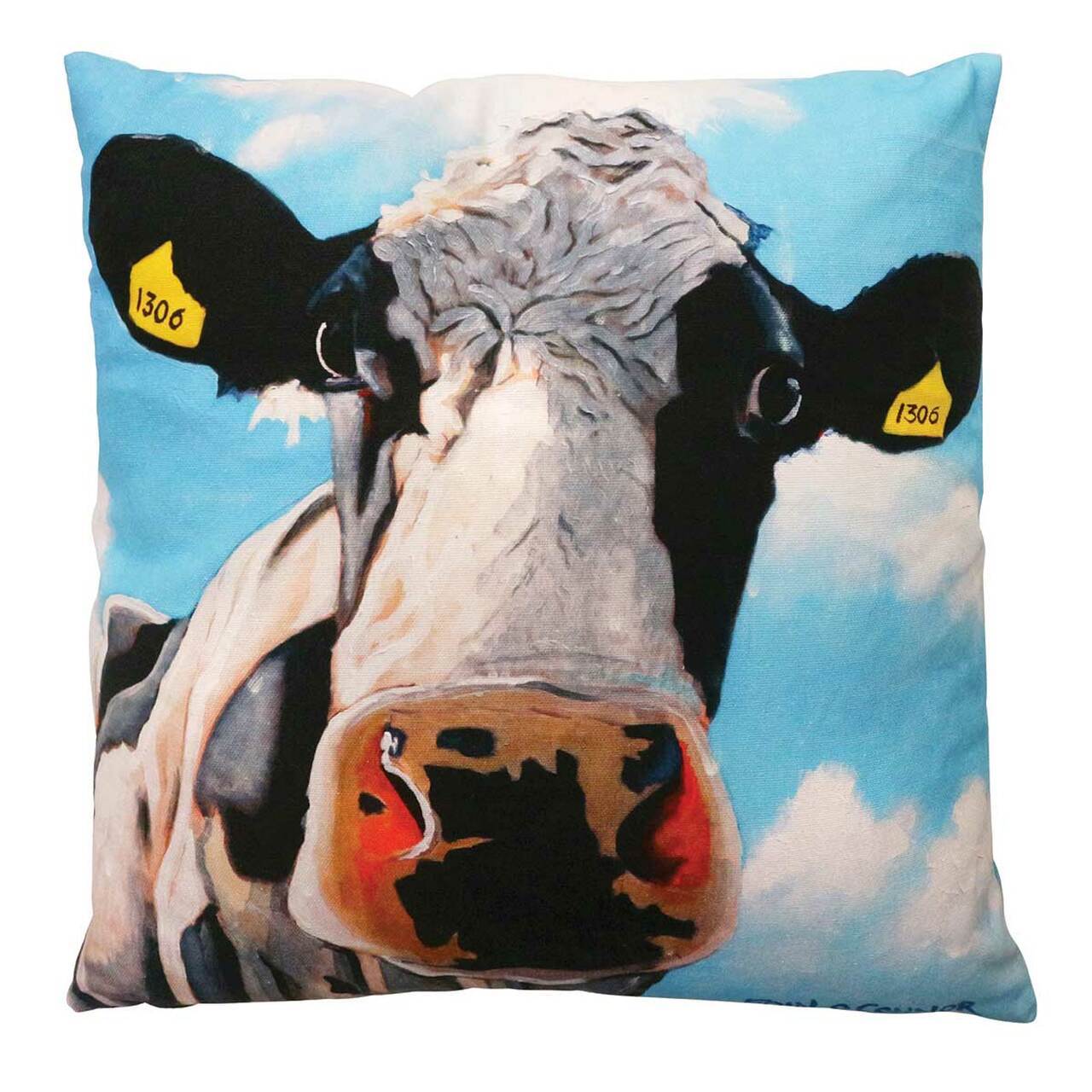 Eoin O'Connor Tinahely Girl 45cm Cushion - NEW  EOIN O’CONNOR’S eclectic style and striking use of colour makes his work instantly recognisable. While his command over scale and perspective is rooted in his architectural training, his passion remains firmly grounded in creating strikingly vibrant paintings which echo his unique view of Irish life.