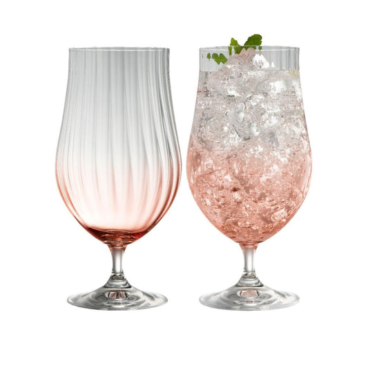 Galway Crystal Erne Craft Beer/Cocktail Glass Pair Blush  You are going to want a set of our beautifully designed Craft Beer/Cocktail Glass Pair for your drink cupboard. The Blush coloured base and elegant tulip glass shape along with the Erne pattern displays light lines along the body add in a modern and stylish finish.
