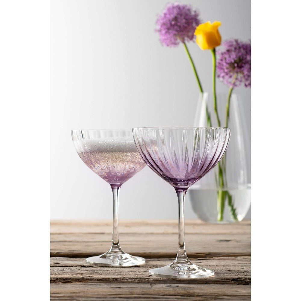 Galway Crystal Erne Saucer Champagne Glass Pair Amethyst