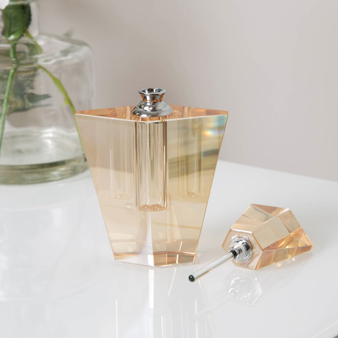 Estella Champagne Finish Glass Perfume Bottler  Bring some art deco elegance to your dressing table with this heavy champagne gold glass perfume bottle. From Estella by SOPHIA® - Champagne Chic women's home and gift evoking the luxurious spirit of the art deco era.