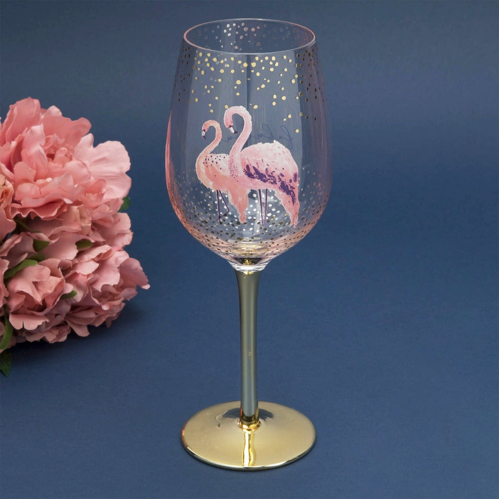 Fabulous Flamingo Wine Glass with Gold Electroplating  Give that perfect vintage the perfect partner with this luxury 'Fabulous' Flamingos gold electroplated wine glass. From Swan Lake by Hotchpotch - elegant and dreamy giftware with love from london.