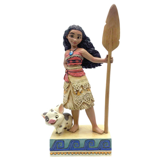 Disney Find Your Own Way Moana Figurine  "The ocean is calling". Featured here is the newest Disney Princess, Moana. The headstrong teenager is chosen by the ocean to journey across the sea to save her people and the world. 