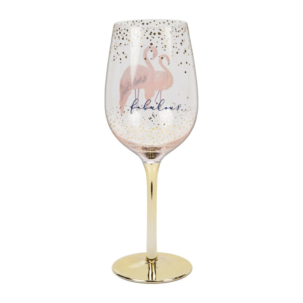 Fabulous Flamingo Wine Glass with Gold Electroplating  Give that perfect vintage the perfect partner with this luxury 'Fabulous' Flamingos gold electroplated wine glass. From Swan Lake by Hotchpotch - elegant and dreamy giftware with love from london.