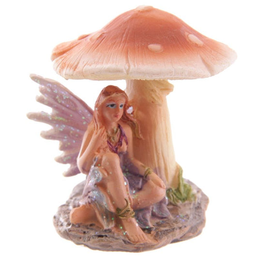 Flower Fairy Resting Under Orange Mushroom Blue Wings
