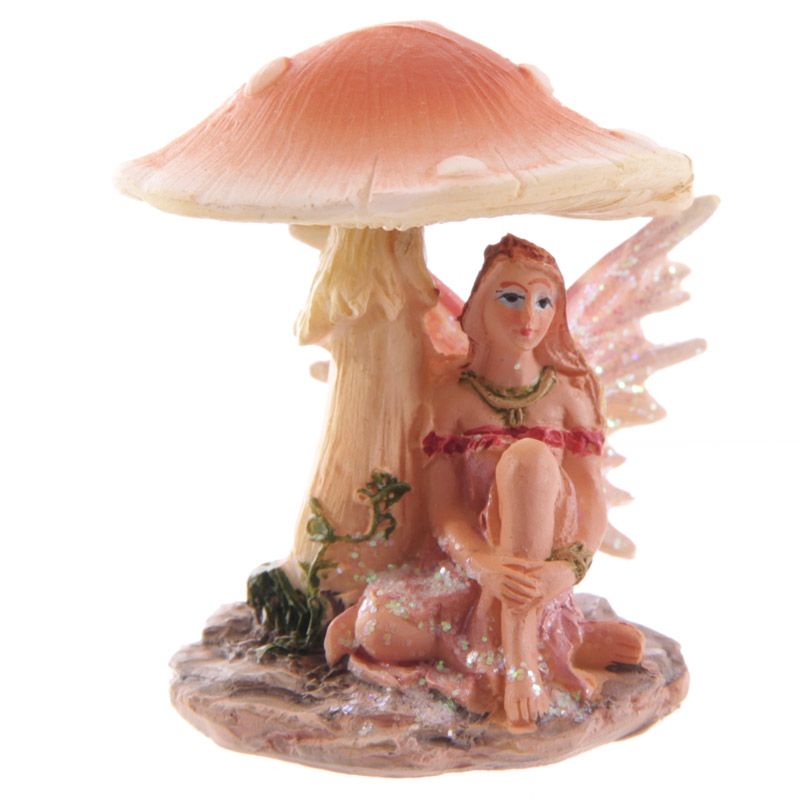 Flower Fairy Resting Under Orange Mushroom Pink Wings
