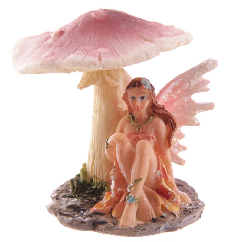 Flower Fairy Resting Under Pink Mushroom Pink Wings